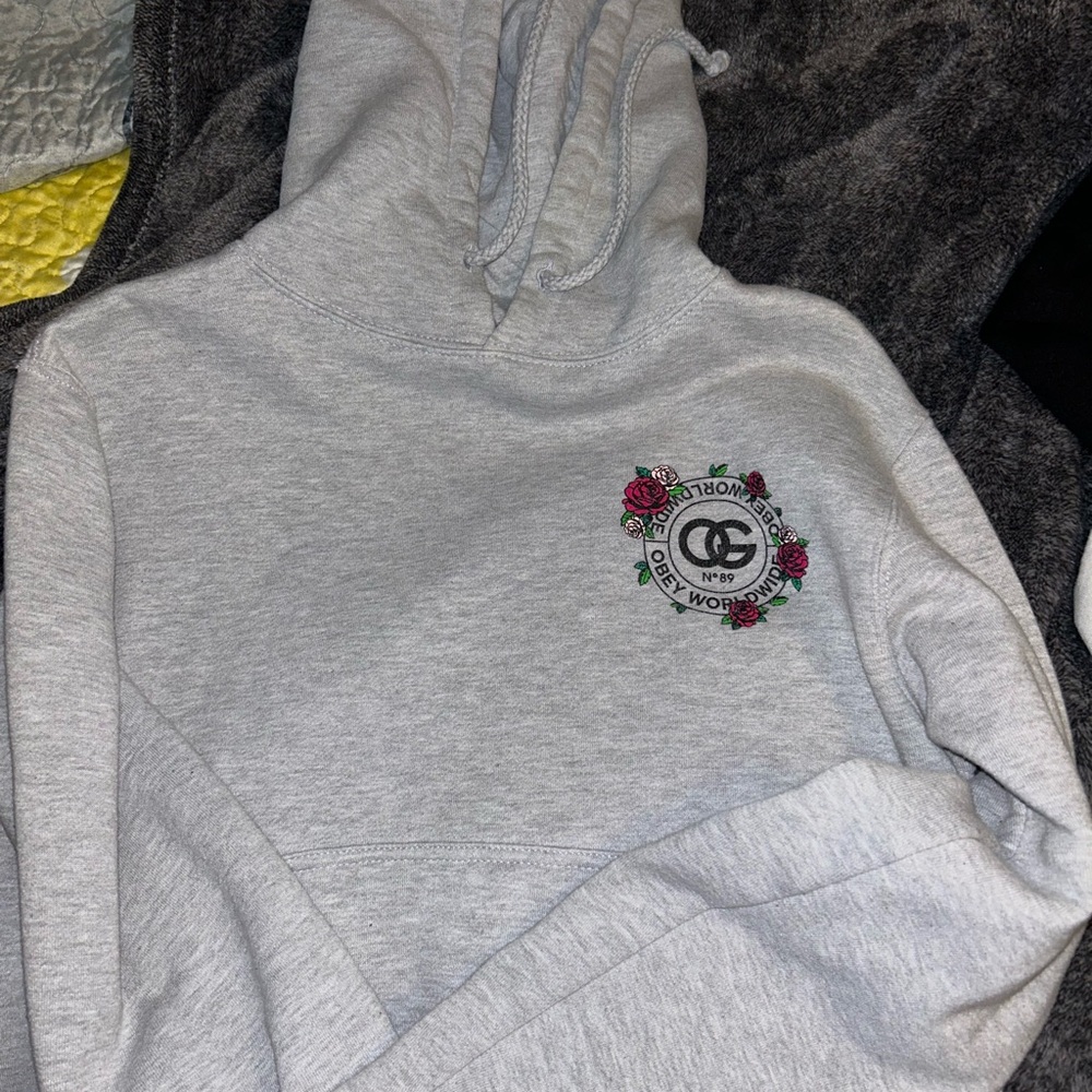 Obey Gray Hoodie with Floral Logo